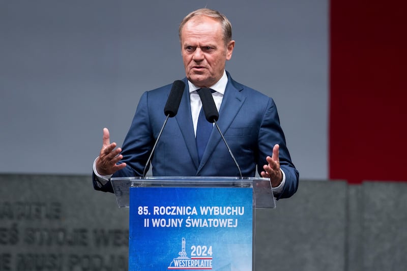 Donald Tusk spoke during a ceremony at Westerplatte (Wojciech Strozyk/AP)