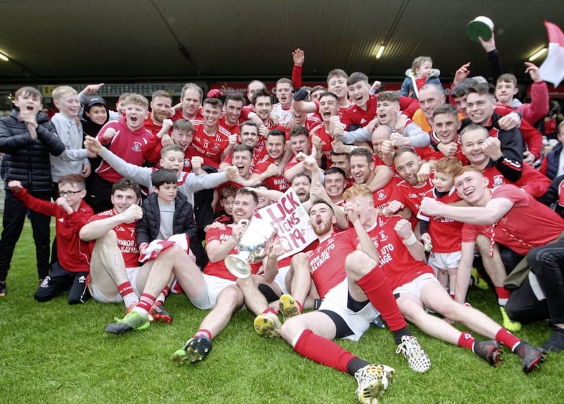 Tyrone champions Trillick pictured with the O&#39;Neill Cup. Picture by Philip Walsh 