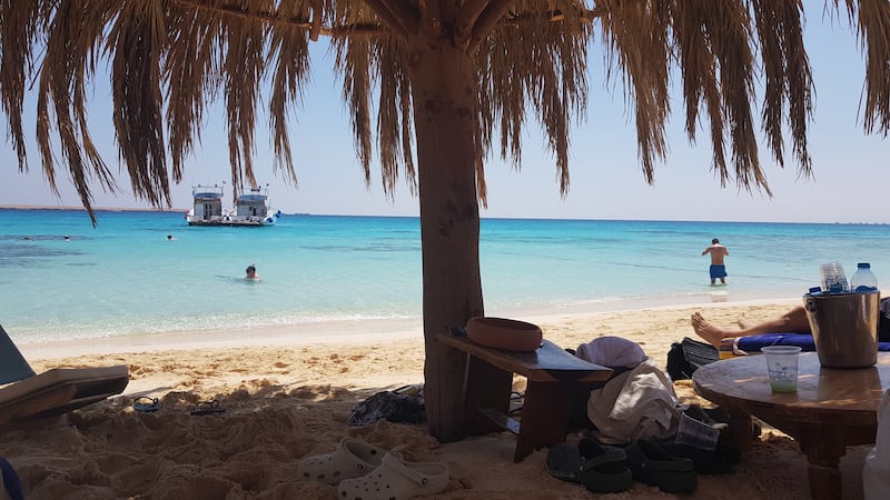 By the water's edge at Mahmya beach club on Big Giftun Island in Hurghada