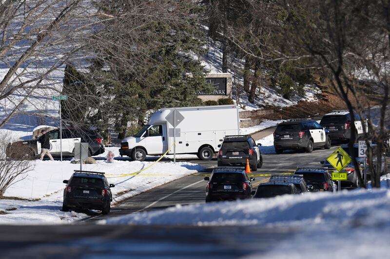 Law enforcement vehicles parked near the scene (Abbie Parr/AP)