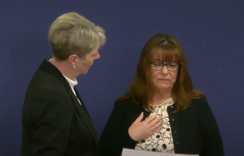 Former head of IT Lesley Sewell was tearful as she took an oath ahead of her evidence on Thursday