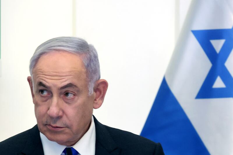 Israeli Prime Minister Benjamin Netanyahu chairs a cabinet meeting at the Bible Lands Museum in Jerusalem (Gil Cohen-Magen/Pool Photo via AP)