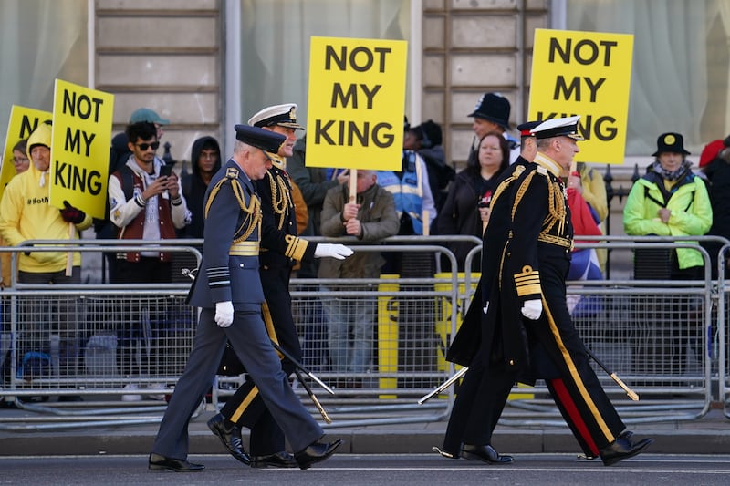 Anti-monarchy pressure group Republic protest outside the Palace of Westminster in London during the State Opening of Parliament last year