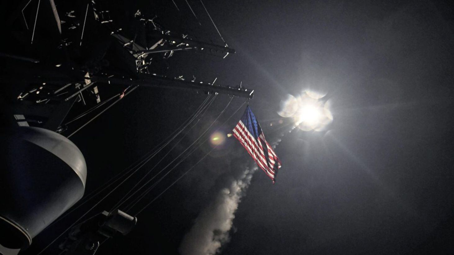 A tomahawk land attack missile is fired from the Mediterranean Sea last week, as Britain backed the US missile strike on a Syrian air base as an &quot;appropriate response&quot; to Bashar Assad regime&#39;s &quot;barbaric&quot; chemical attack. Picture by Seaman Ford Williams, US Navy, Press Association 