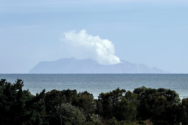 Plumes of steam rise above White Island off the coast of Whakatane, New Zealand, in December 2019 after the eruption (AP Photo/Mark Baker, File)