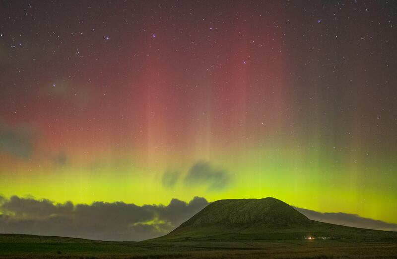 Alistair Hamill's photograph of the aurora borealis at Slemish in December 2023