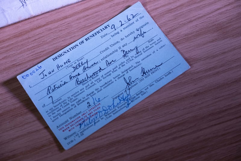 John Hume's credit union membership card