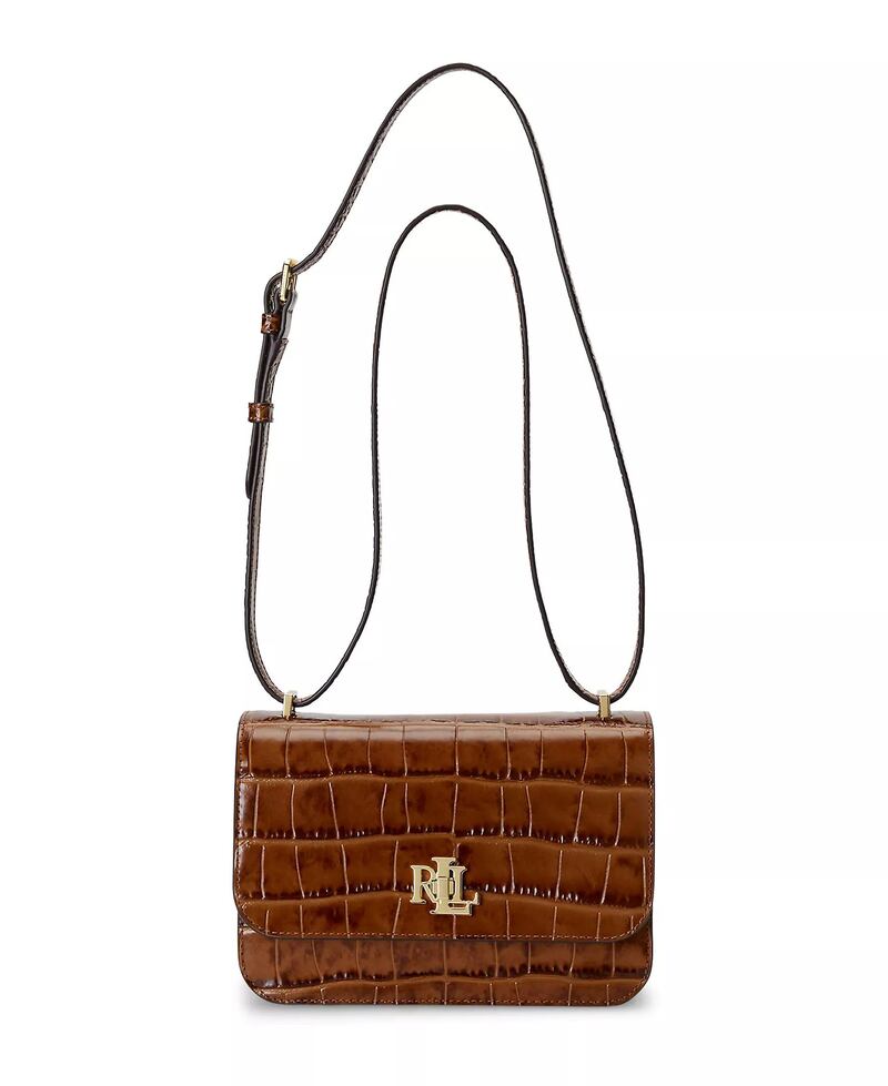 Lauren Ralph Lauren Sophee 22 Embossed Leather Shoulder Bag, Vintage Brown, John Lewis