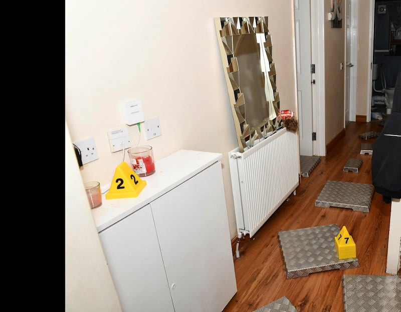 A crime scene image from inside Ms Morgan's home.
PICTURE: PSNI