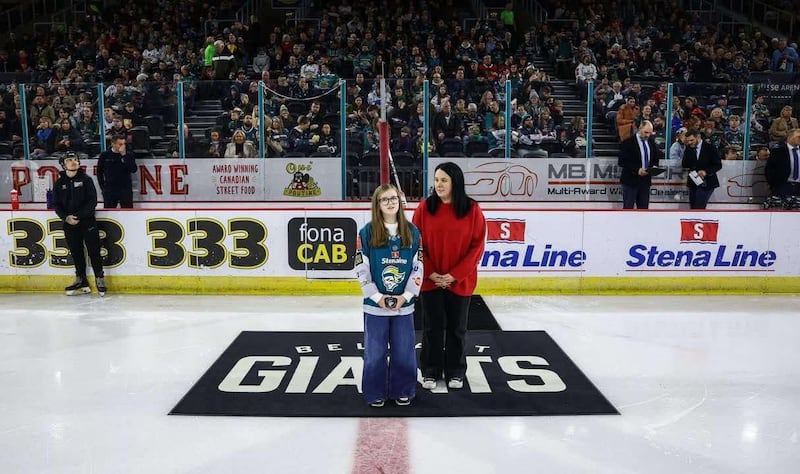 Reagan and her mum, Alison, attending a Belfast Giant's game with the Children's Kidney Fund NI in November.