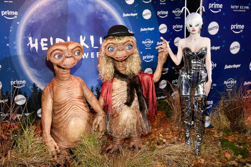 Tom Kaulitz, from left, Heidi Klum, and Leni Olumi Klum attend Heidi Klum’s 23rd annual Halloween party (Evan Agostini/Invision/AP)