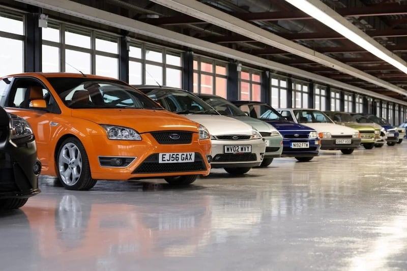 A row of fast and not-so-fast Ford Focus and Escort models