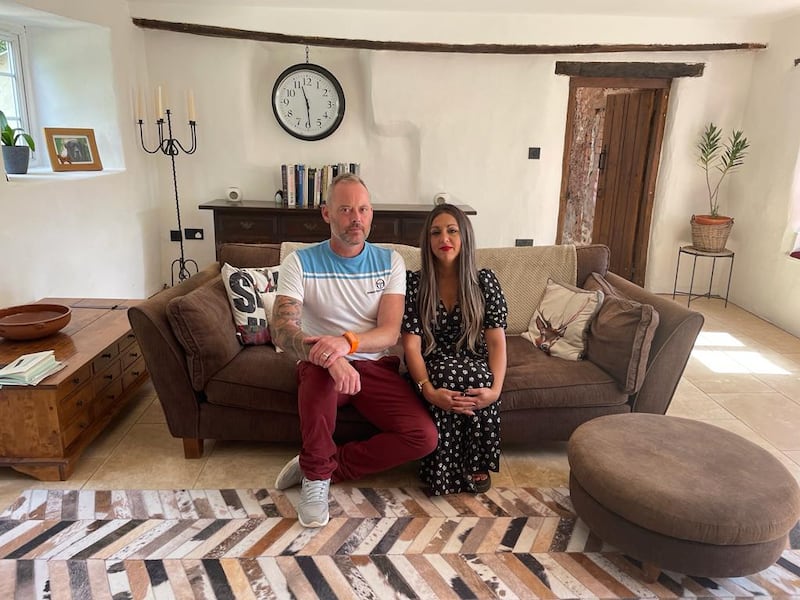 Yazz and Mark Webb inside the finished medieval farmhouse