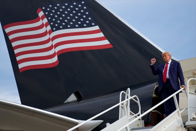 Donald Trump arriving in Fayetteville, North Carolina, on Friday (AP Photo/Evan Vucci)