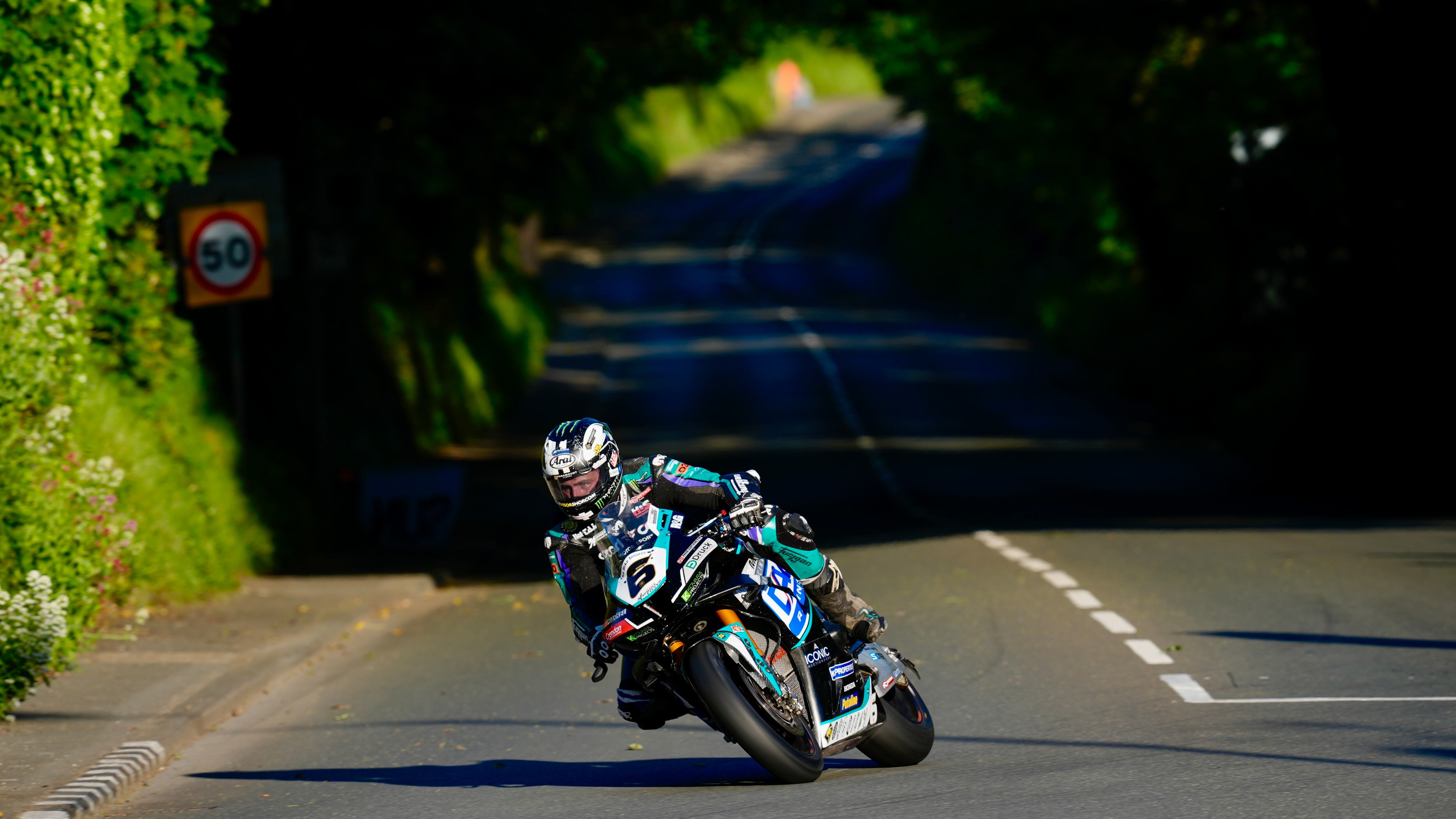 Michael Dunlop riding a Hinda superbike on the Mountain Course during a practise session of the 2024 Isle of Man TT races