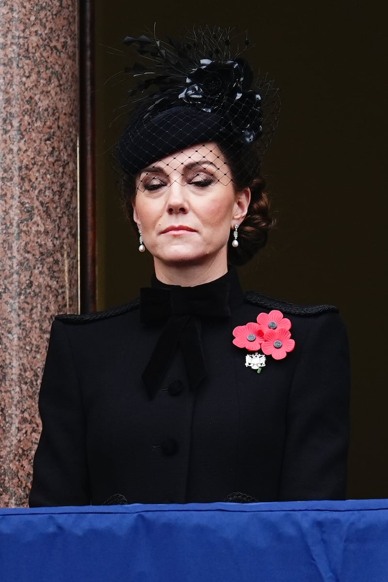 The Princess of Wales appeared on a balcony at the Foreign, Commonwealth and Development Office during the Remembrance Sunday service