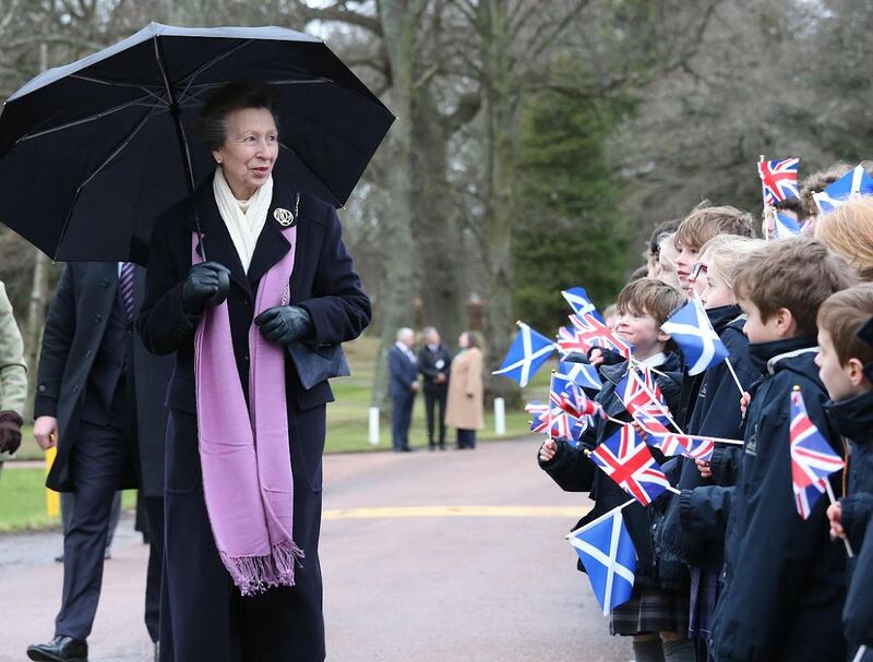 Pupils welcome the Princess Royal into Gordonstoun’s grounds.