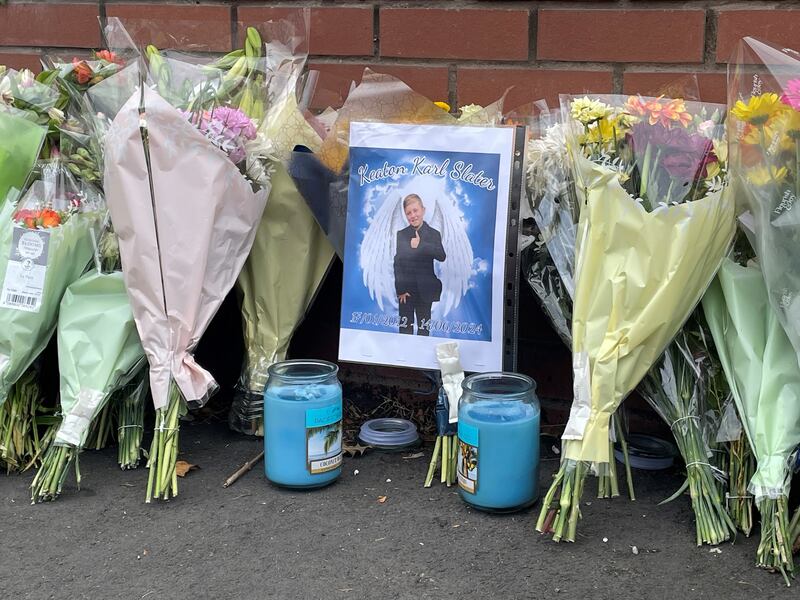 Floral tributes left for 12-year-old Keaton Slater beside Radford Road in Coventry