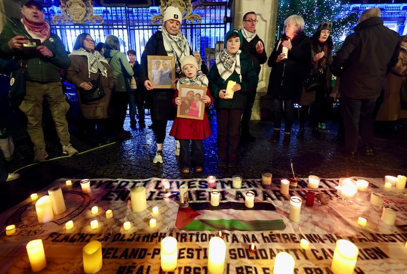 A vigil for Palestine on New Years Eve outside Belfast City Hall.PICTURE: COLM LENAGHAN