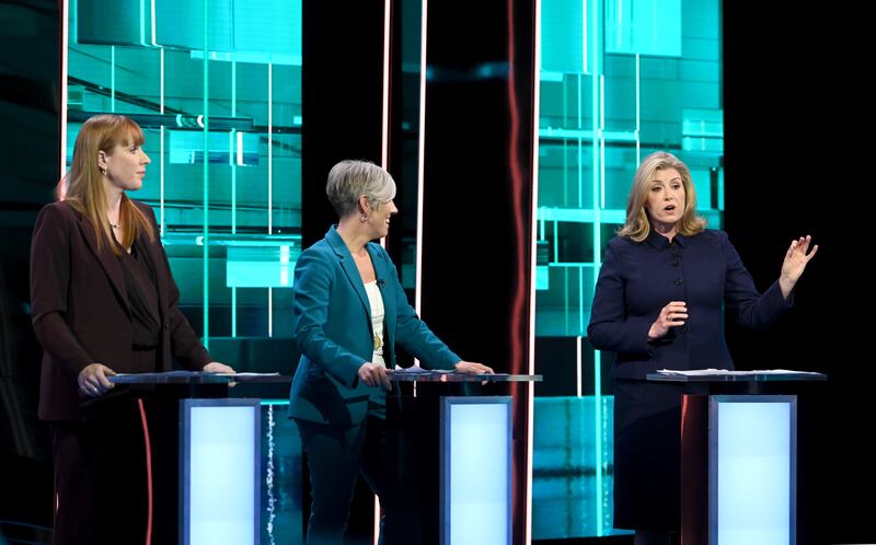 Deputy Labour leader Angela Rayner, Liberal Democrat deputy leader Daisy Cooper and Commons Leader Penny Mordaunt take part in the ITV Election Debate (Jonathan Hordle/ITV)