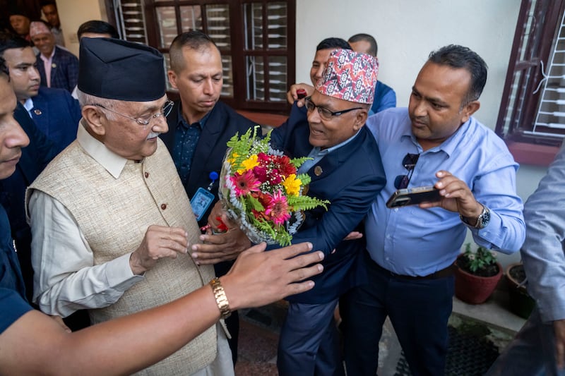 Khadga Prasad Oli was named the Himalayan nation’s new leader following the collapse of a previous coalition government (AP)