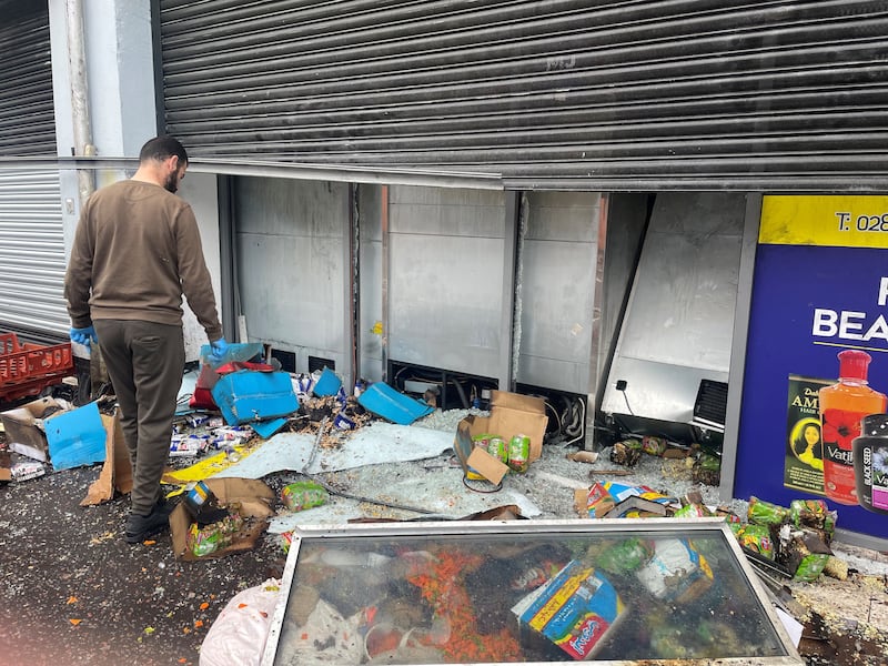 A supermarket badly damaged by fire on the Donegall Road in south Belfast