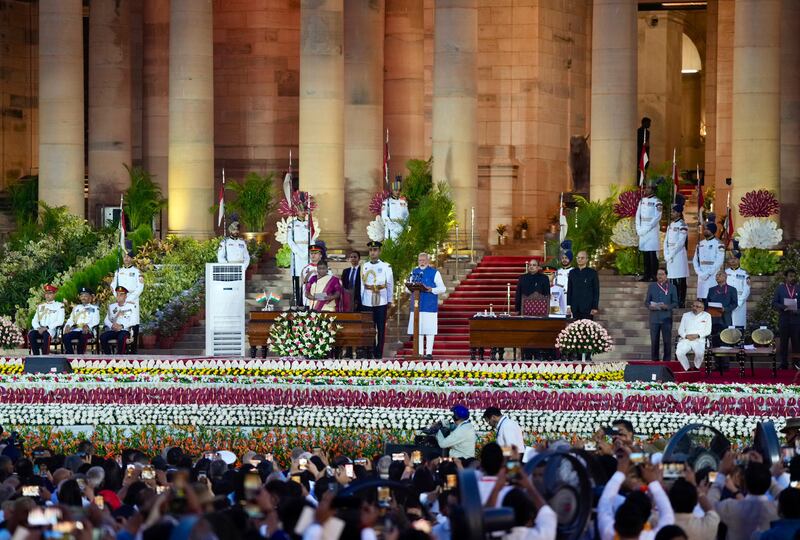 Narendra Modi is sworn in as the prime minister of India at the Rashtrapati Bhawan (Manish Swarup/AP)