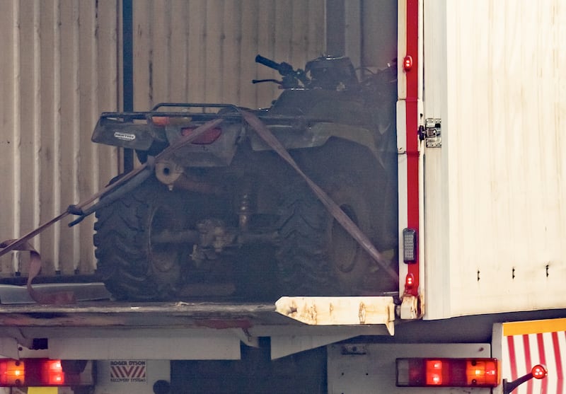 A quad bike in the back of a lorry in Kippax after an accident in which a seven-year-old girl was seriously injured