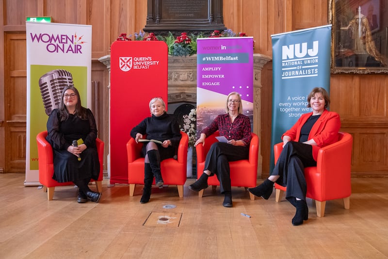 The panel chaired by Amanda Ferguson, featured Women on Air’s Roisin Duffy, Noelle O’Reilly, and Alison O’Connor picture courtesy of QUB and WIMB