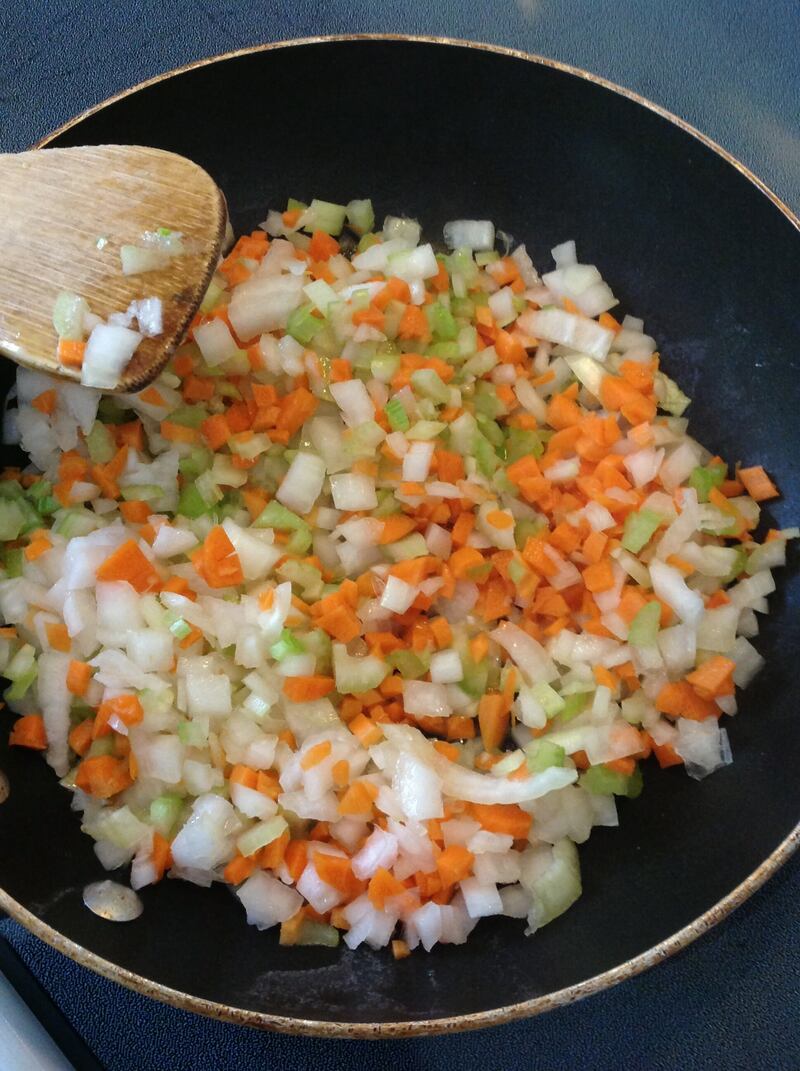 Fry off the onion, celery and carrot