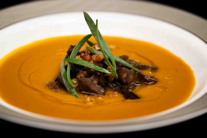 The seasonal menu includes an autumn squash soup