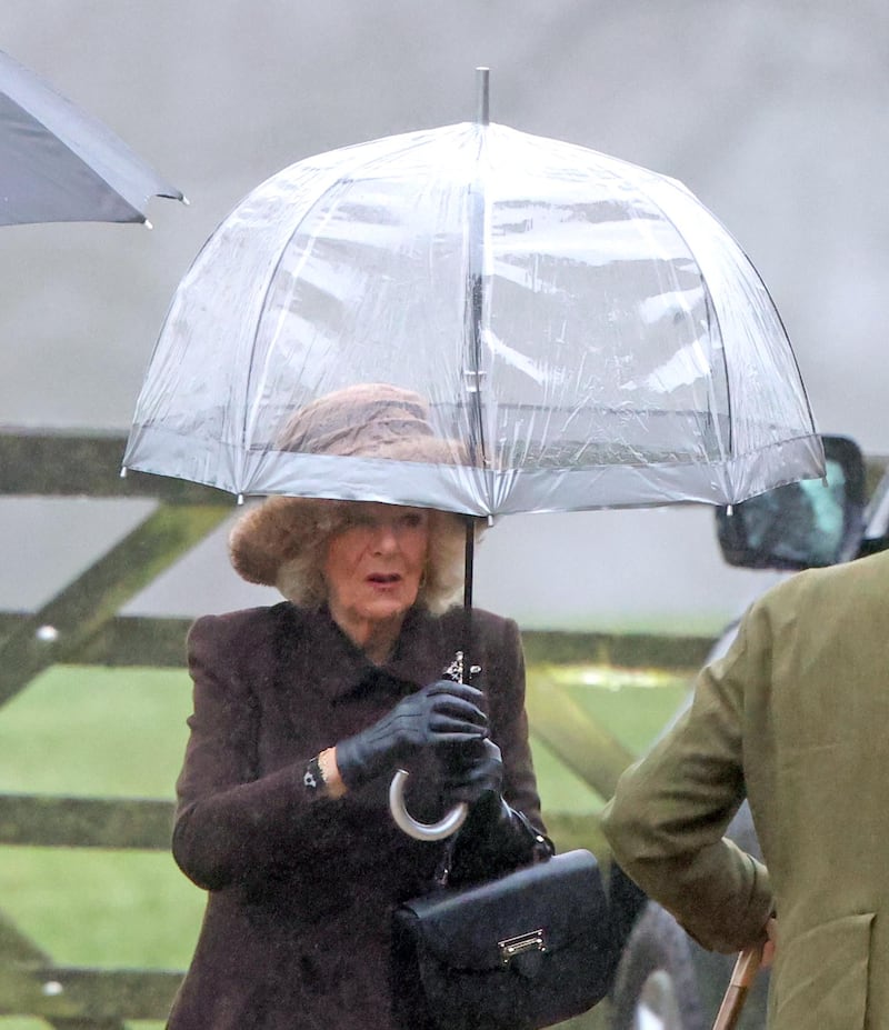 Queen Camilla arrives for a Sunday church service at St Mary Magdalene Church in Sandringham, Norfolk