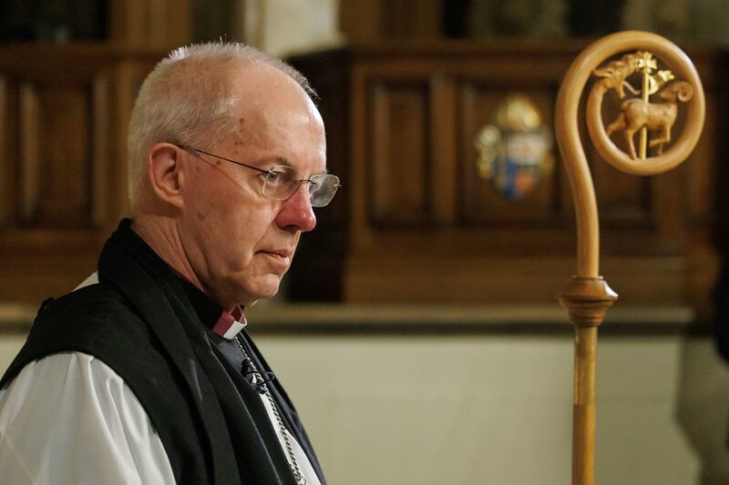 The symbolic act of laying down the Gregory Crozier on the altar marked the conclusion of Mr Welby’s ministry as Archbishop of Canterbury (Neil Turner/Lambeth Palace)