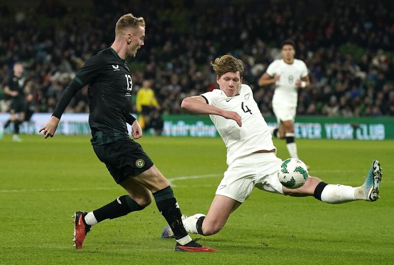 Republic of Ireland's Mark Sykes (left) and New Zealand's Nando Pijnaker battle for the ball during an International Friendly match at the Aviva Stadium      Picture: PA