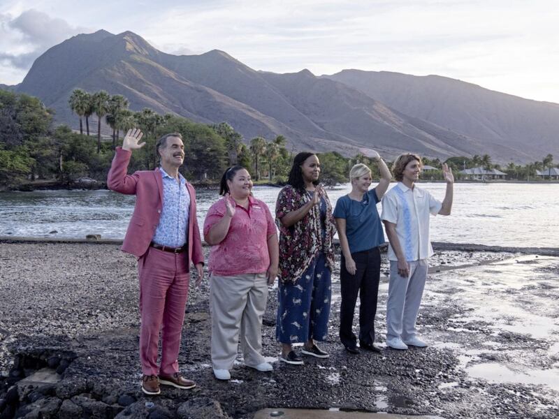 The White Lotus: Murray Bartlett as Armond, Jolene Purdy as Lani, Natasha Rothwell as Belinda, Christie Volkmer as Christie and Lukas Gage as Dillon 