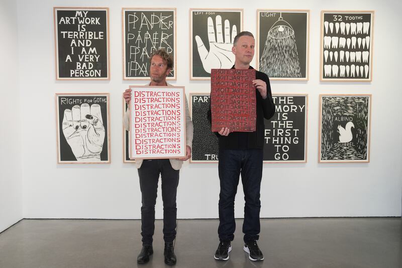 Michael Schafer (left) and David Shrigley at the Jealous Gallery in Shoreditch, London