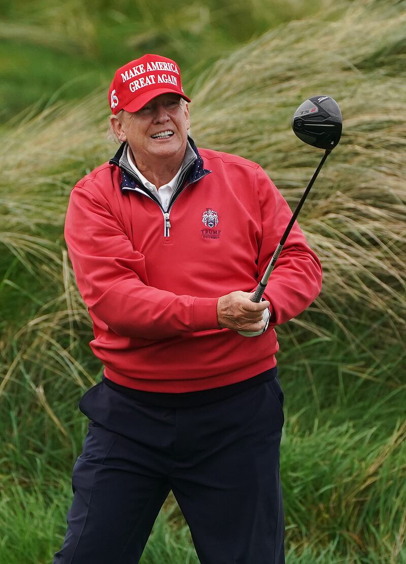 Donald Trump playing a round at Trump International Golf Links and Hotel in Doonbeg, Co Clare, in 2023