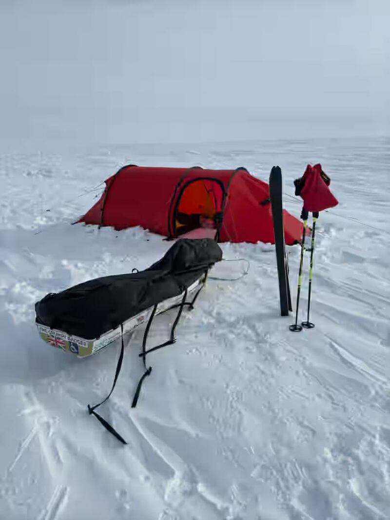 Jonny Huntington dragged his equipment and food supplies behind in a sled weighing over 110kg