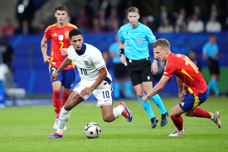 England’s Jude Bellingham in action during the UEFA Euro 2024 final match at the Olympiastadion, Berlin