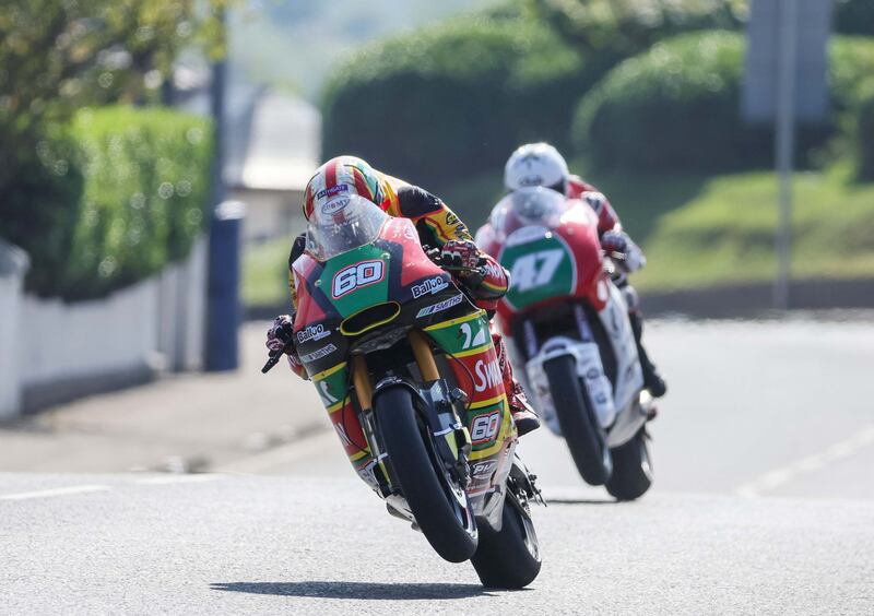 Peter Hickman on his way to victory in the Milltown Service Station Supertwin race on Saturday at the North West 200.