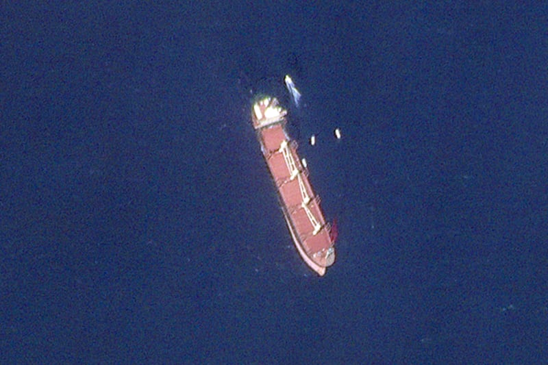 The Rubymar was attacked by Yemen’s Houthi rebels (Planet Labs PBC via AP)