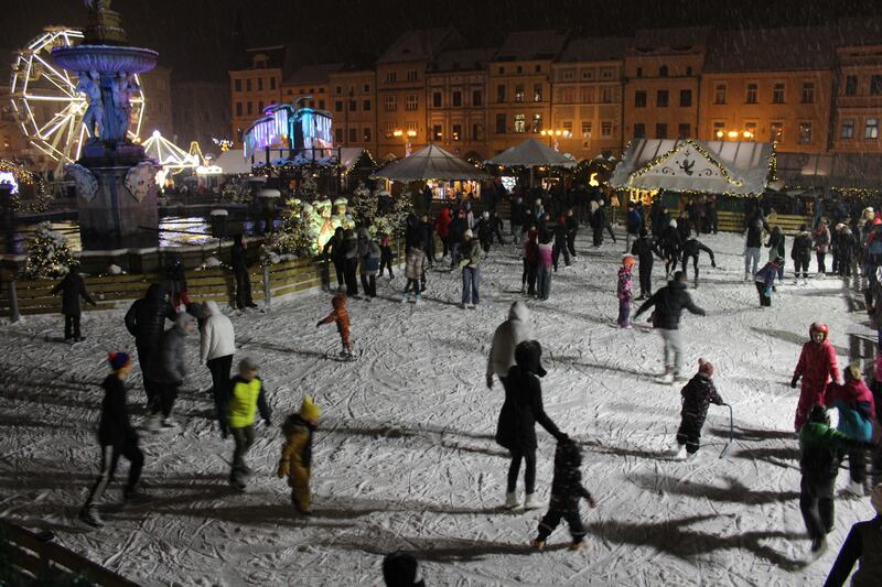 Ice skating at České Budějovice’s Christmas market.