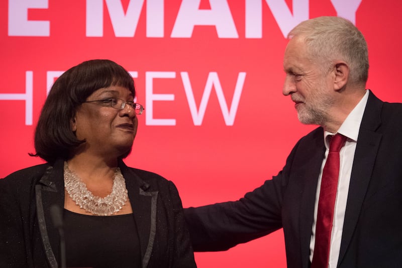 Diane Abbott with then-Labour leader Jeremy Corbyn at a party conference