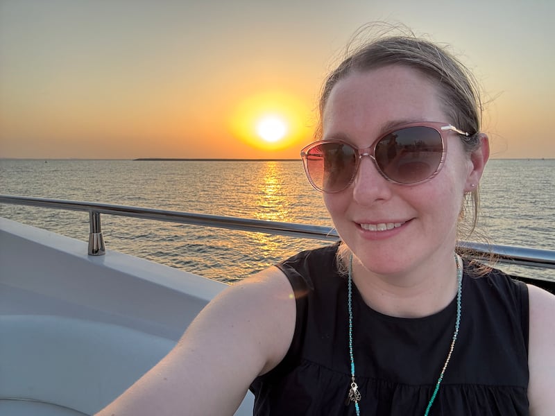 Writer Rebecca Black takes in the sights of Dubai from the water on a yacht trip.