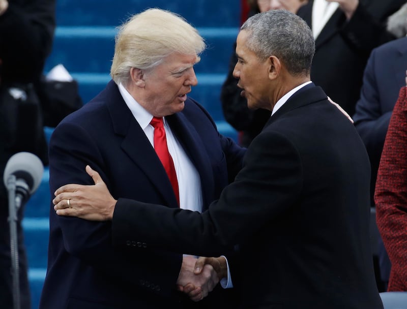 President-elect Donald Trump, left, shakes hands with President Barack Obama before the 58th Presidential Inauguration at the US Capitol in Washington. Picture by Patrick Semansky, Associated Press&nbsp;