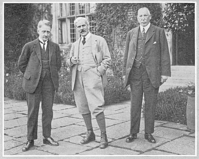 WT Cosgrave, who led the government of the Irish Free State for a decade from 1922, pictured with British Prime Minister Ramsay MacDonald and Northern Ireland Prime Minister James Craig during discussions about the border held at Chequers in June 1924 