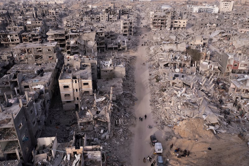 An aerial photograph shows the destruction in Rafah (Mohammad Abu Samra/AP)