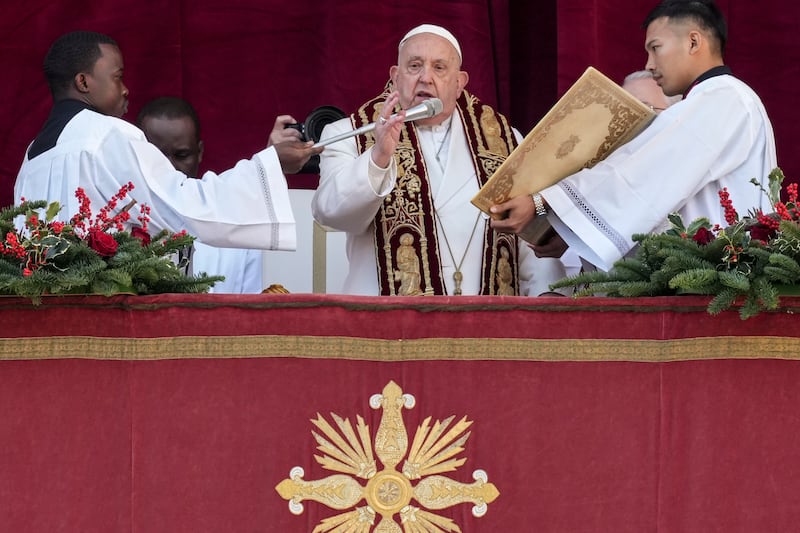 The pope urged people ‘to silence the sounds of arms and overcome divisions’ (AP Photo/Andrew Medichini)