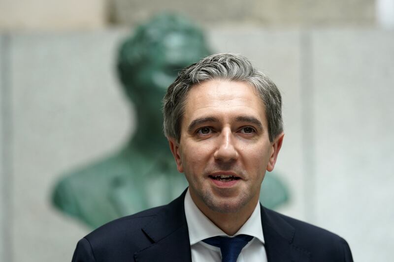 Taoiseach Simon Harris speaks at the unveiling of a portrait of the late Senator Billy Fox in Leinster House, Dublin