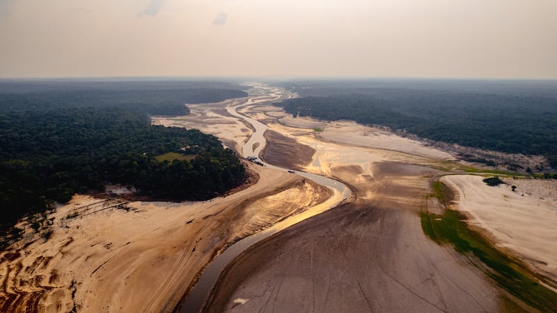 An aerial view of the Negro River, around the Manaus region in Brazil, one of the rivers that has suffered most from the drought that has spread across the Amazon